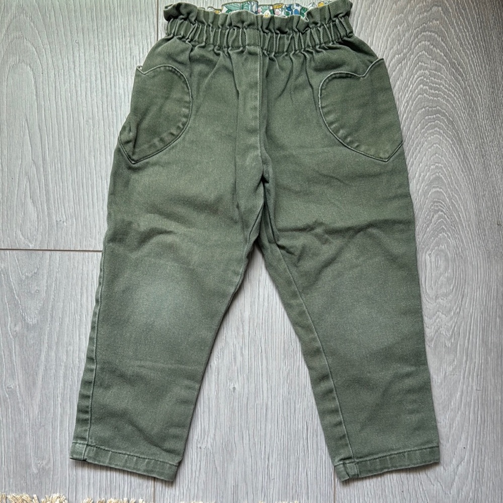 Mini Boden Kids | 3T | Olive Green Casual Pants | Relaxed Fit Elastic Waist